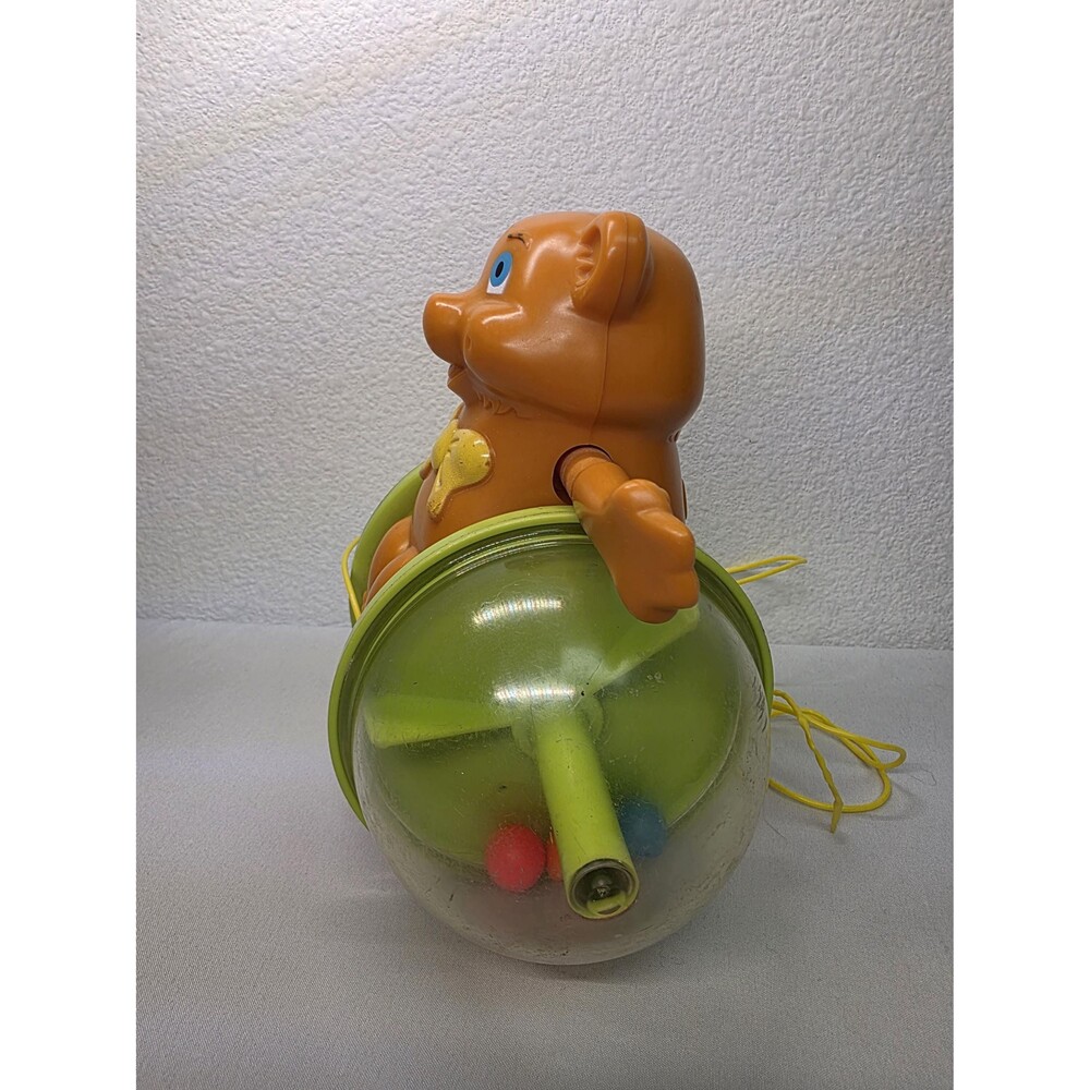 Vintage 1978 Fisher Price Pull Toy Bear, Rolling Activity Toy with Rattle Wheels - Picture 2 of 11
